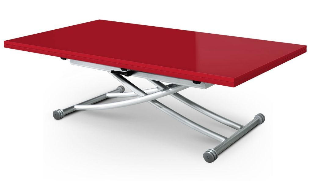 Table basse relevable et extensible rouge laqué Kazer L 120/150 x P 75/120 x H 39/76 cm - Photo n°1