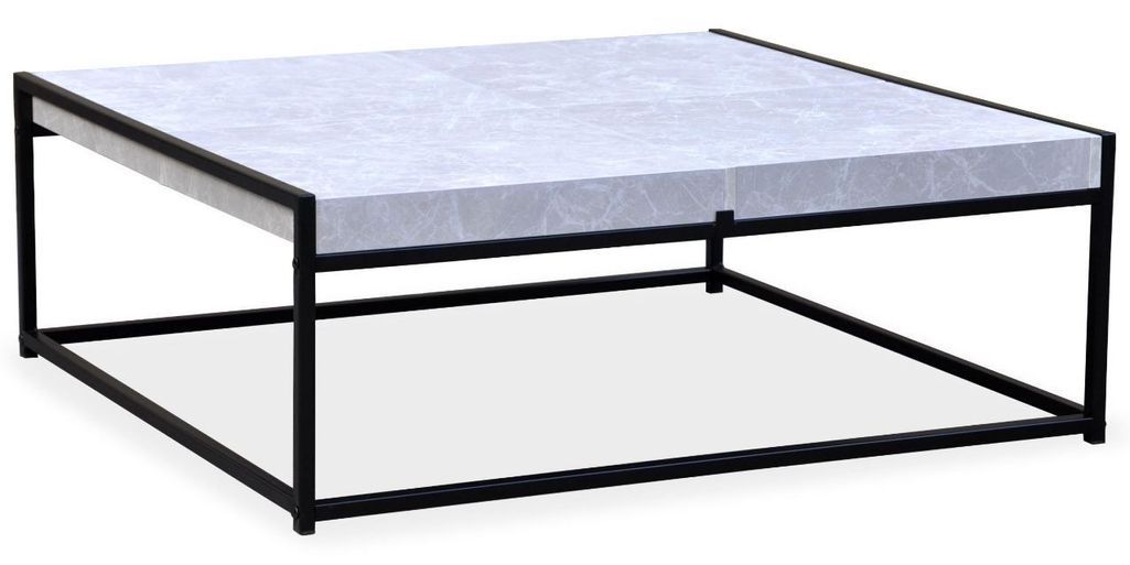 Table basse réversible bois effet marbre et métal noir Doumy - Photo n°1