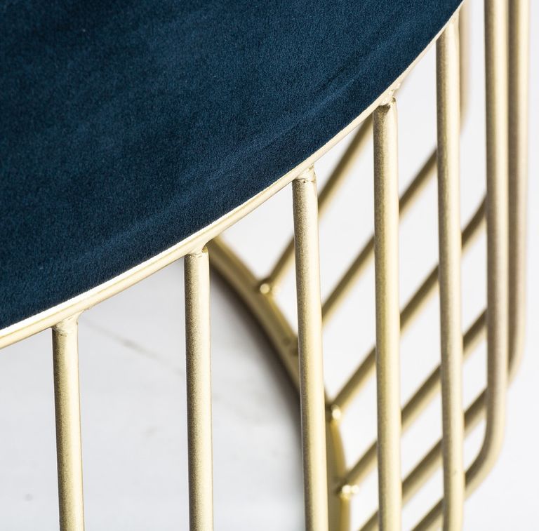 Table basse ronde art déco métal doré et tissu bleu Kurth - Photo n°3