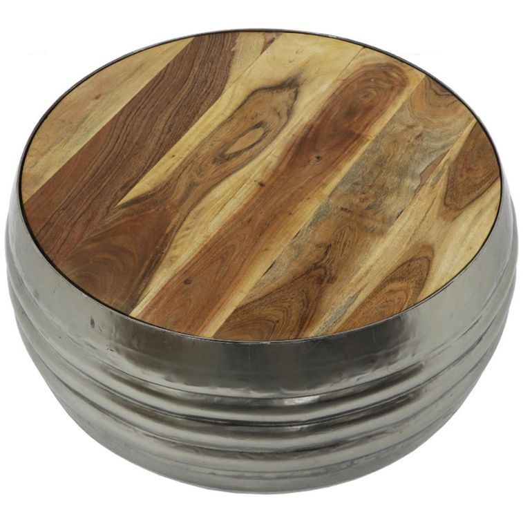 Table basse ronde bois clair et métal argenté Unio - Lot de 2 - Photo n°2