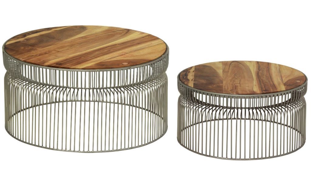 Table basse ronde bois clair et métal gris Unio - Lot de 2 - Photo n°1