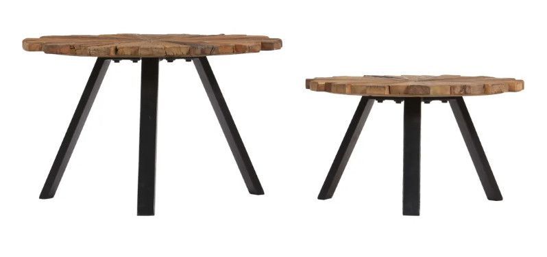 Table basse ronde bois de traverses foncé et métal noir Duty - Lot de 2 - Photo n°2