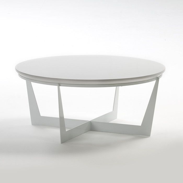 Table basse ronde bois et pieds métal blanc D 90 cm - Photo n°1
