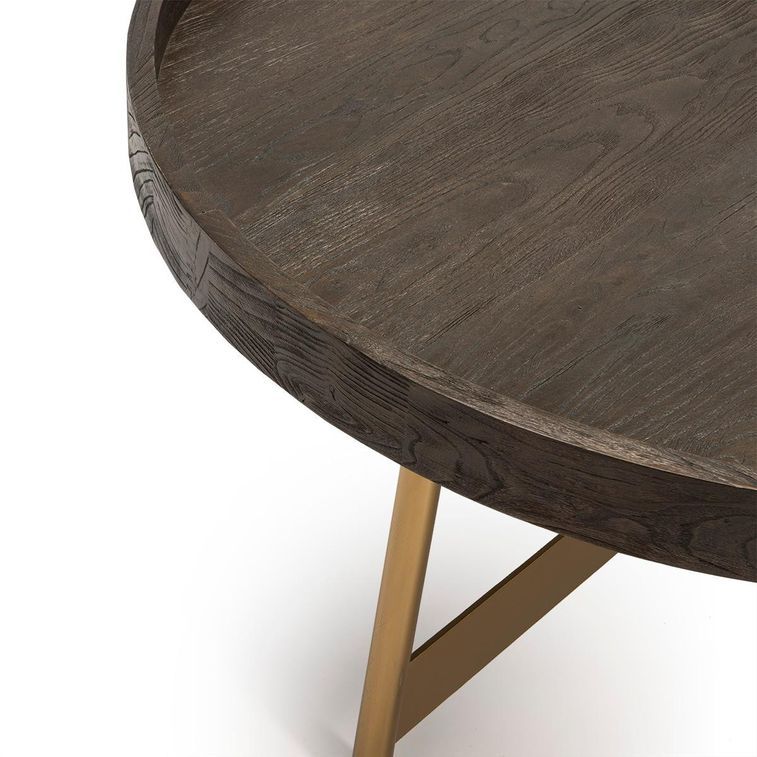 Table basse ronde bois foncé et pieds métal doré D 100 cm - Photo n°3
