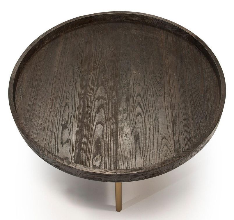 Table basse ronde bois foncé et pieds métal doré D 100 cm - Photo n°4