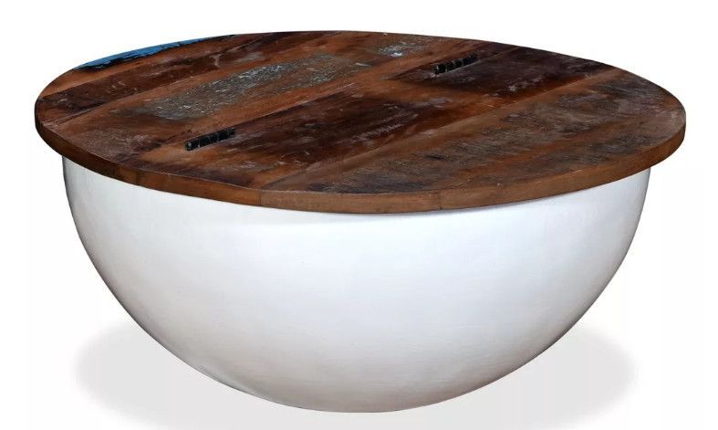 Table basse ronde bois foncé recyclé et métal blanc Leh - Photo n°1