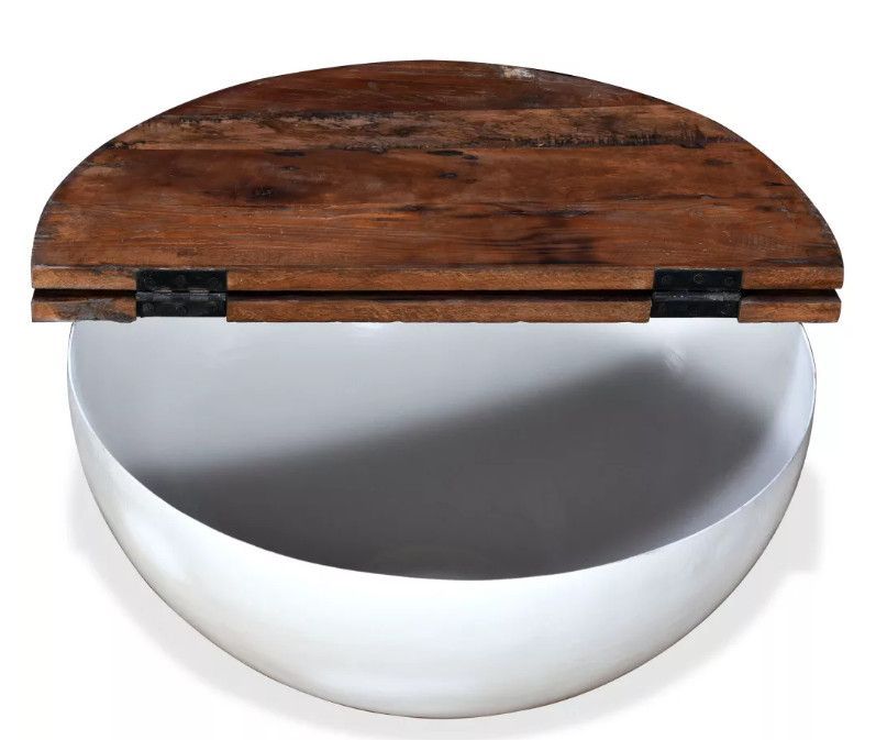 Table basse ronde bois foncé recyclé et métal blanc Leh - Photo n°3