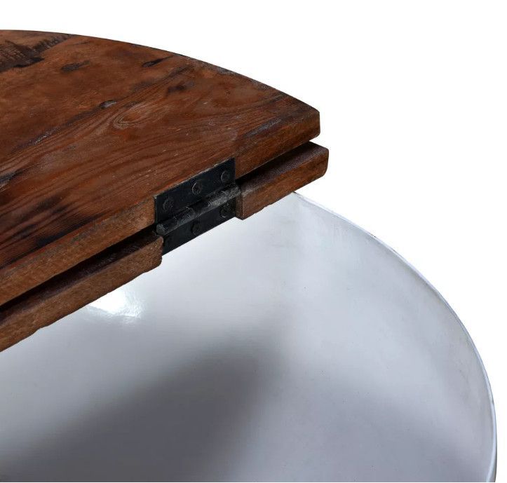 Table basse ronde bois foncé recyclé et métal blanc Leh - Photo n°5