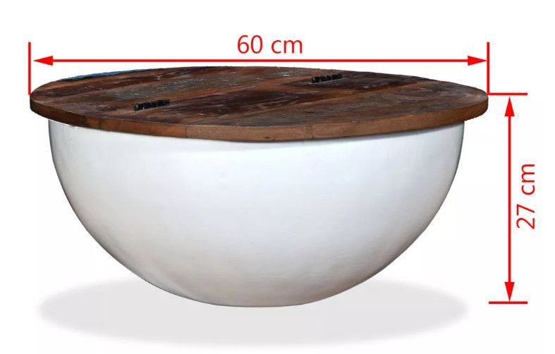 Table basse ronde bois foncé recyclé et métal blanc Leh - Photo n°6