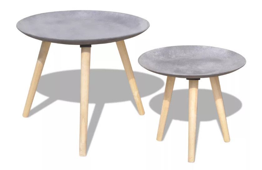 Table basse ronde bois gris et pieds pin massif clair - Lot de 2 Jewel - Photo n°1