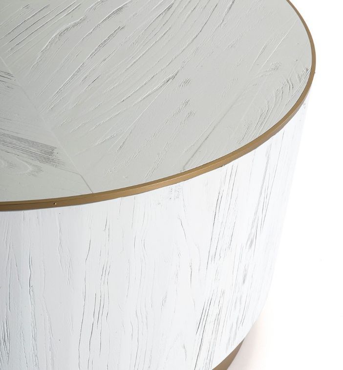 Table basse ronde bois massif blanc et métal doré D 104 cm - Photo n°2