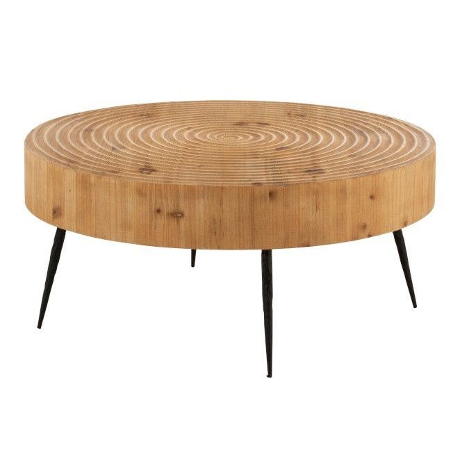 Table basse ronde bois massif clair et pieds métal noir Bialli - Photo n°1