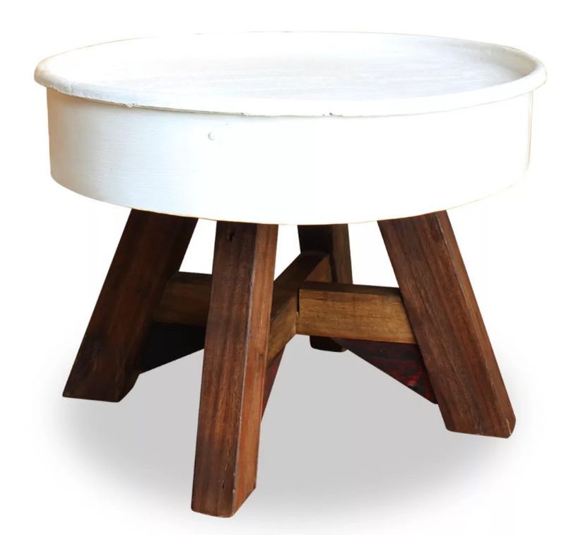 Table basse ronde bois massif recyclé et métal blanc Pury - Photo n°1
