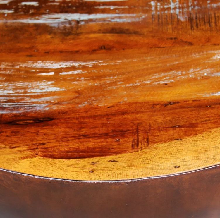 Table basse ronde bois massif recyclé et pieds métal marron Leh - Photo n°2