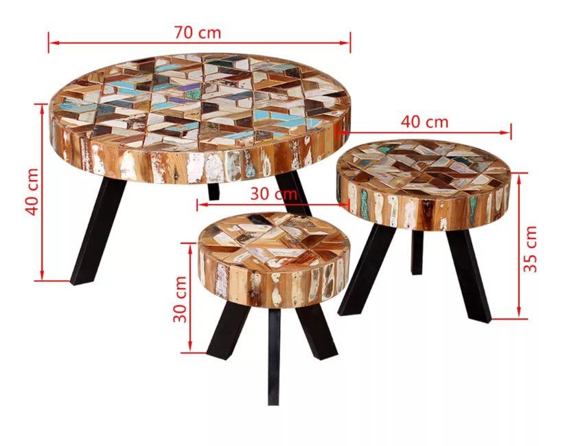 Table basse ronde bois massif recyclé multicolore et pieds métal noir - Photo n°5