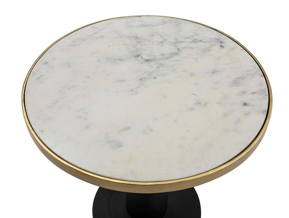 Table basse ronde design marbre et metal doré et noir Vinja - Photo n°2