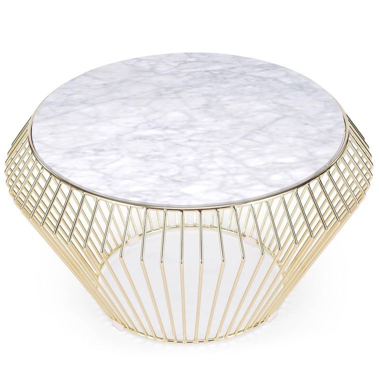 Table basse ronde marbre blanc et métal doré Nalisi - Photo n°3