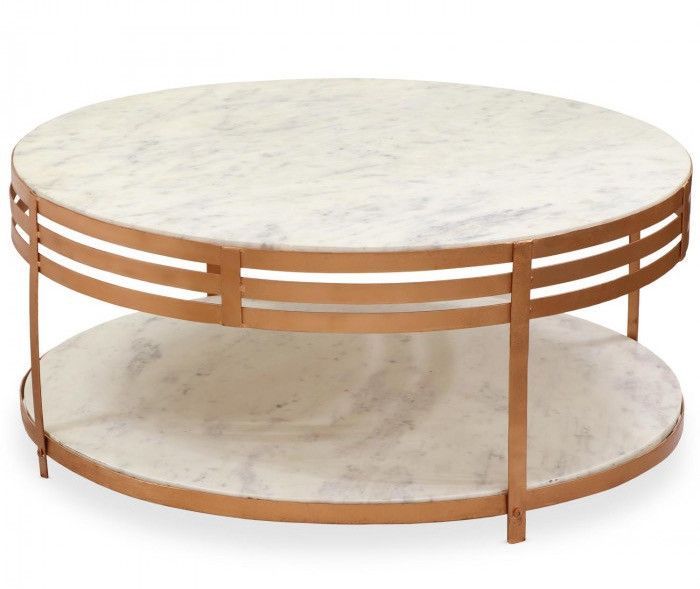 Table basse ronde marbre blanc et pied métal bronze Piega 88 cm - Photo n°1