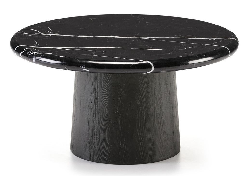 Table basse ronde marbre et pied bois noir D 70 cm - Photo n°1