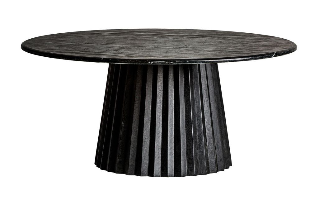 Table basse ronde marbre et pied manguier massif noir Lial D 100 cm - Photo n°1