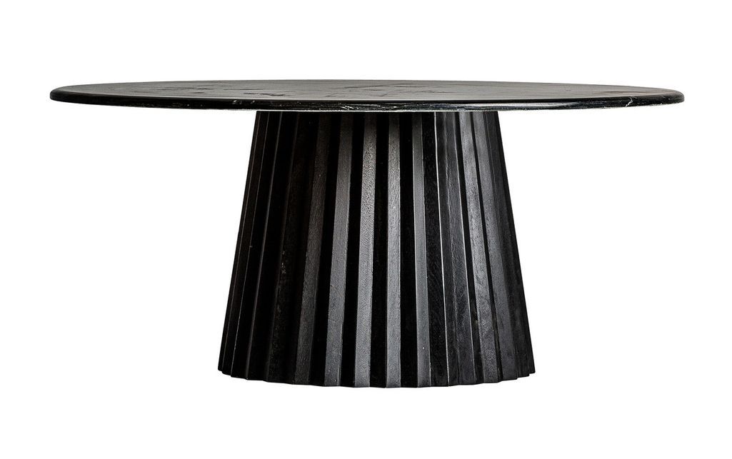Table basse ronde marbre et pied manguier massif noir Lial D 100 cm - Photo n°2