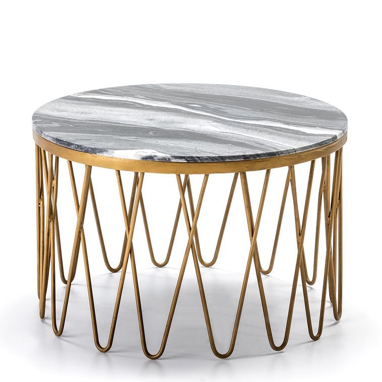 Table basse ronde marbre gris et métal doré Quieras - Photo n°1