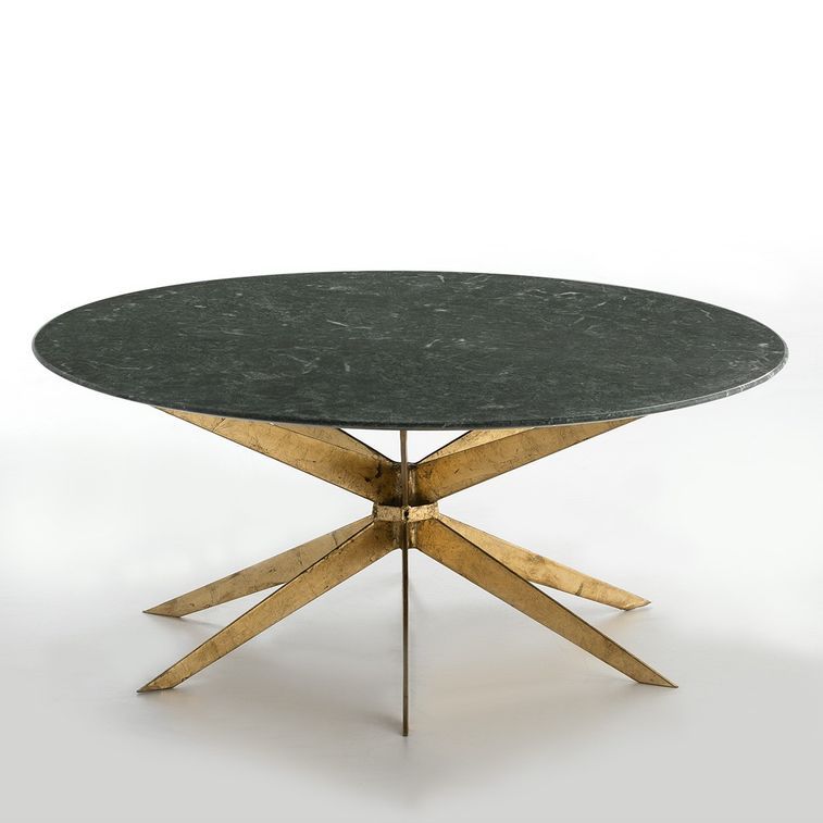 Table basse ronde marbre vert et métal doré Thierry - Photo n°1