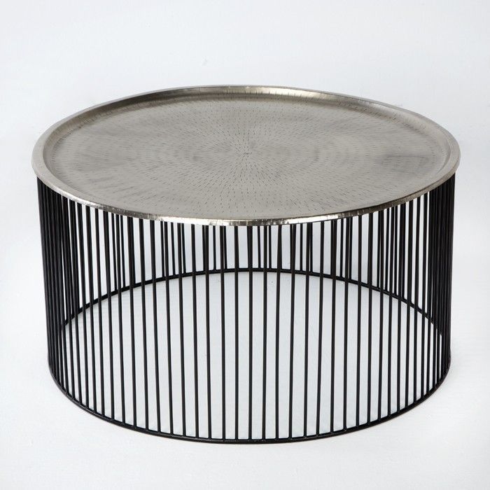 Table basse ronde métal argenté et noir D 80 cm - Photo n°1