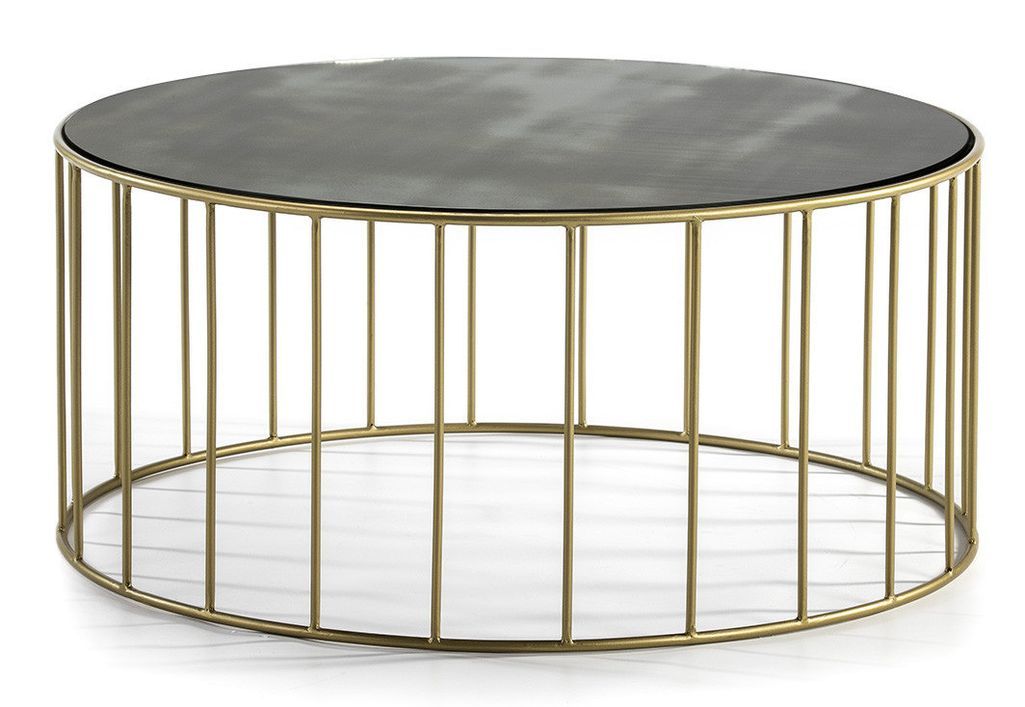 Table basse ronde miroir vieilli et pieds métal doré D 101 cm - Photo n°1