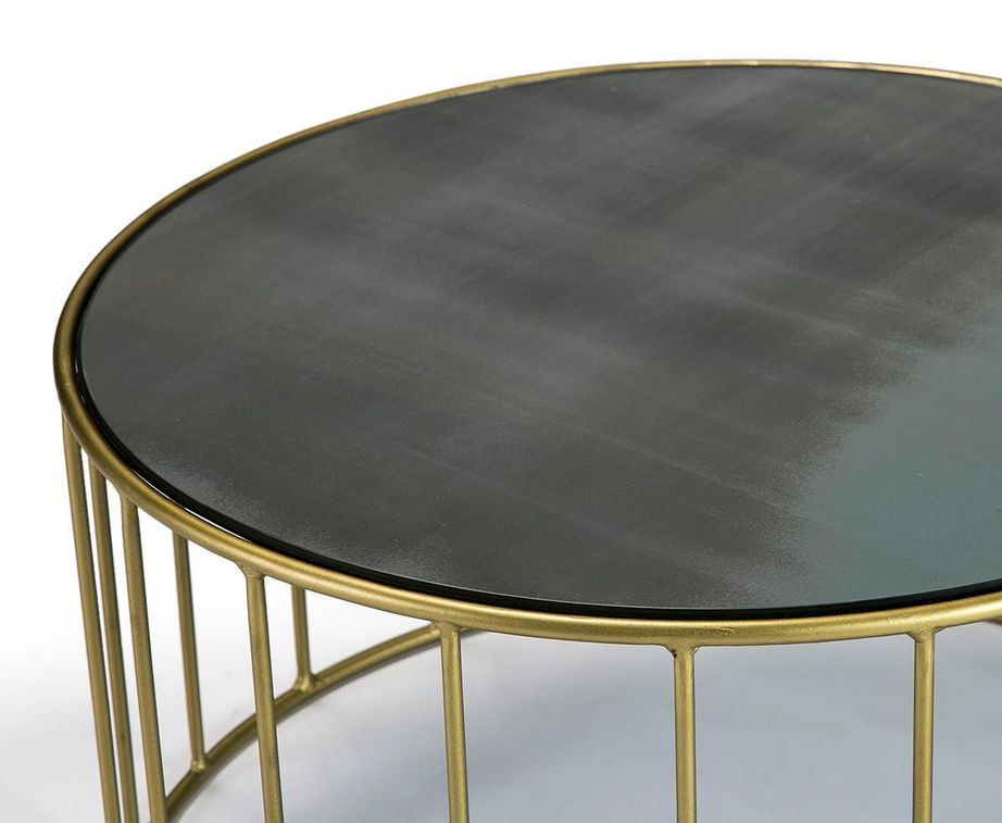 Table basse ronde miroir vieilli et pieds métal doré D 101 cm - Photo n°2
