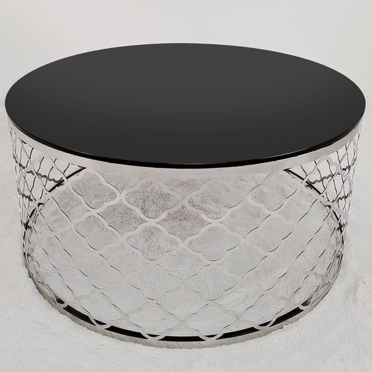 Table basse ronde verre noir et pieds métal argenté Diazze - Photo n°2