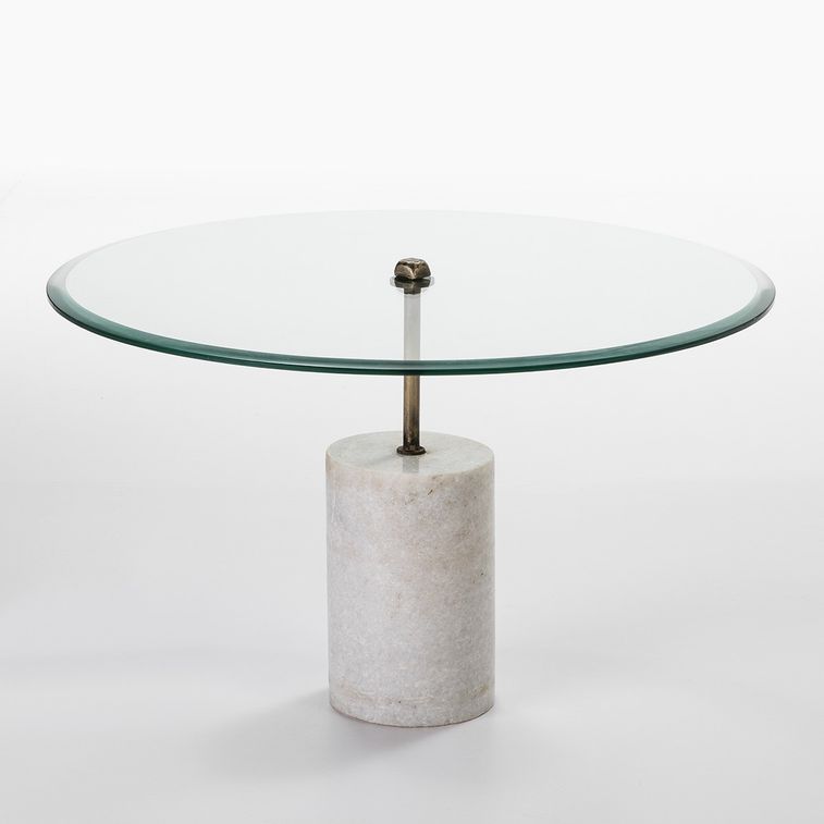 Table basse ronde verre pied métal et marbre blanc Siru - Photo n°1