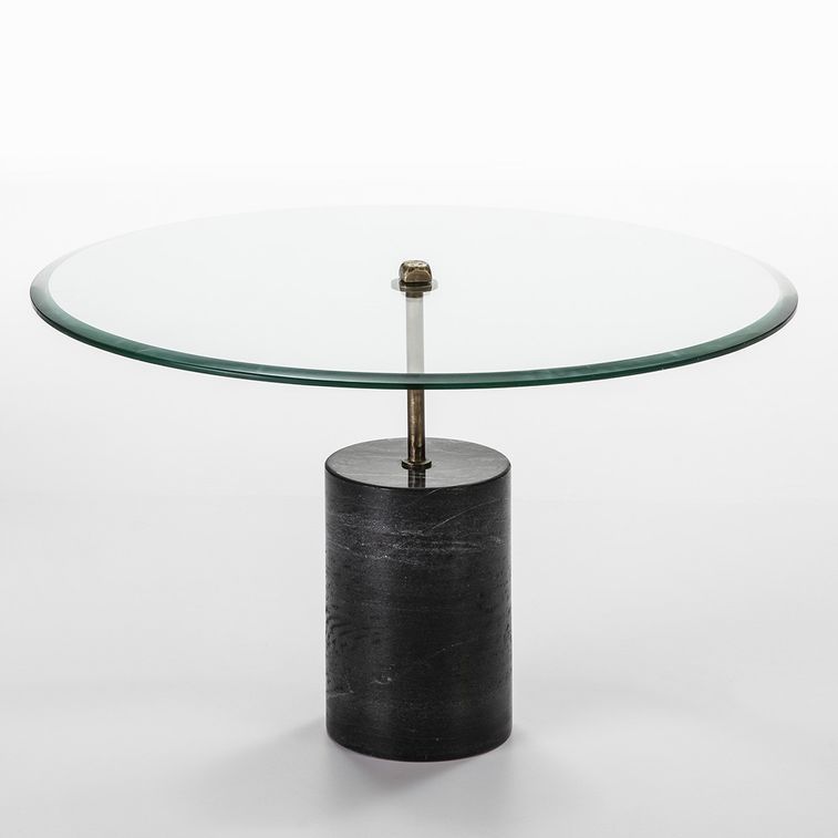 Table basse ronde verre pied métal et marbre noir Siru - Photo n°1