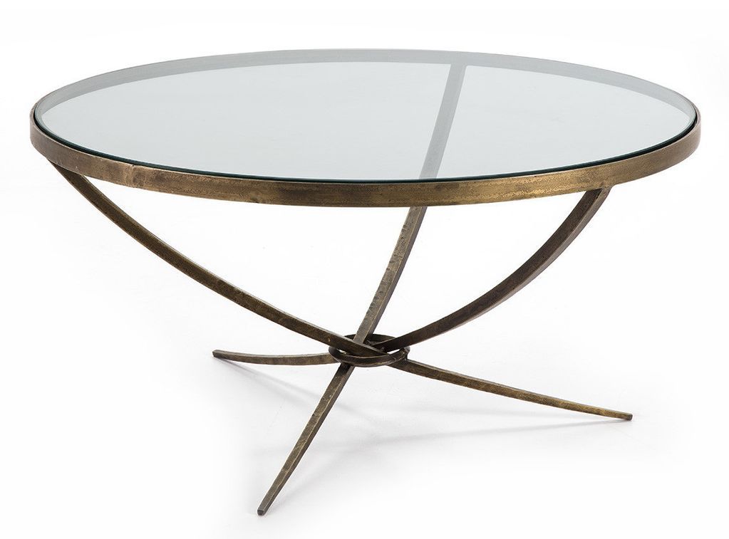 Table basse ronde verre transparent et métal doré vieilli D 92 cm - Photo n°1