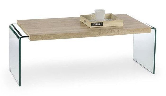 Table basse verre et bois foncé Sella 120 cm - Photo n°1