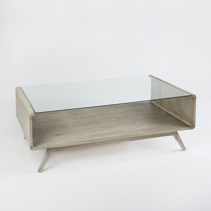 Table basse verre et bois massif peint gris voilé Revi - Photo n°1