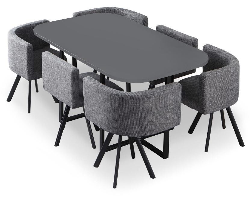 Table bois gris et 6 chaises tissu Manda - Photo n°1