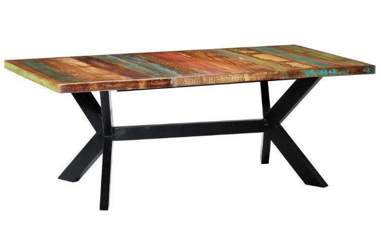 Table bois massif recyclé et pieds métal noir Maxi 200 cm - Photo n°1