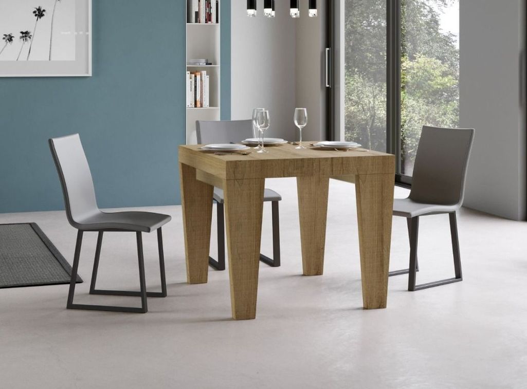 Table carrée bois naturel 90/90 cm extensible 10 personnes 90 à 246 cm Kristo - Photo n°2