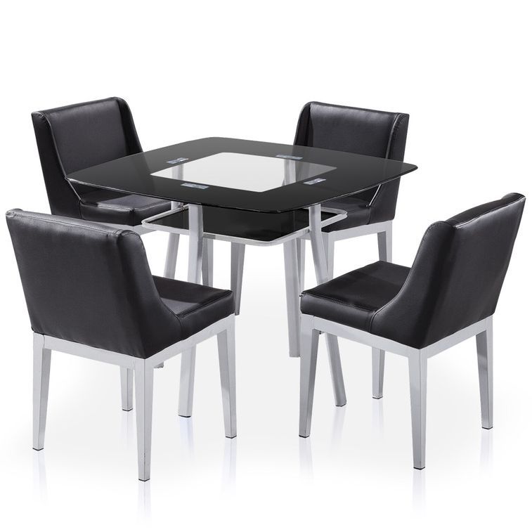 Table carrée en verre Noir et 4 chaises Domu - Photo n°1