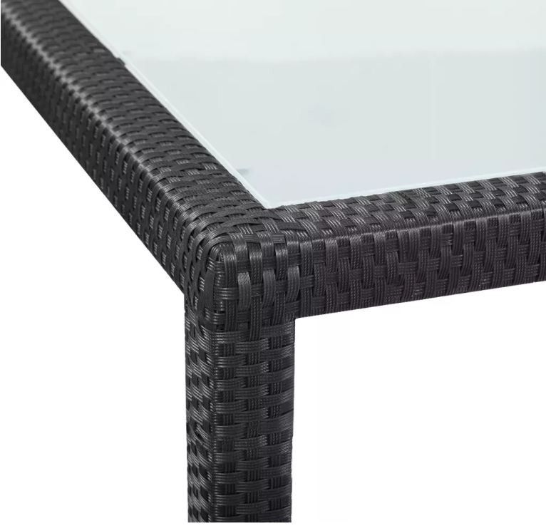 Table carrée et 12 chaises de jardin résine tressée noir coussins blanc Mik - Photo n°4