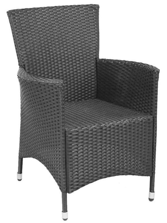 Table carrée et 12 chaises de jardin résine tressée noir coussins blanc Mik - Photo n°5