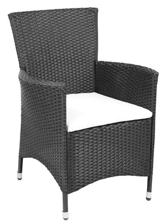 Table carrée et 12 chaises de jardin résine tressée noir coussins blanc Mik - Photo n°6