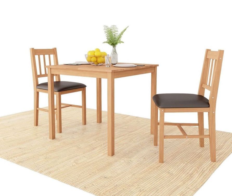 Table carrée et 2 chaises chêne massif Pannos - Photo n°1