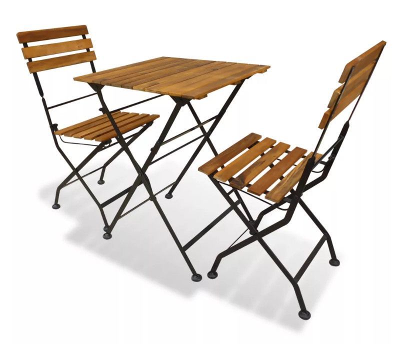 Table carrée et 2 chaises de jardin acacia clair et métal noir Axa - Photo n°1