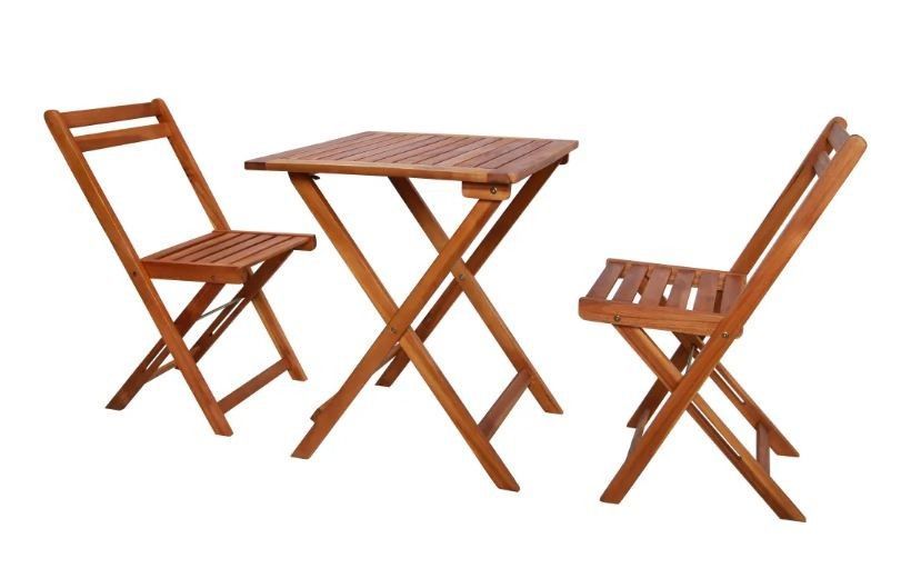 Table carrée et 2 chaises de jardin acacia clair Polina - Photo n°1