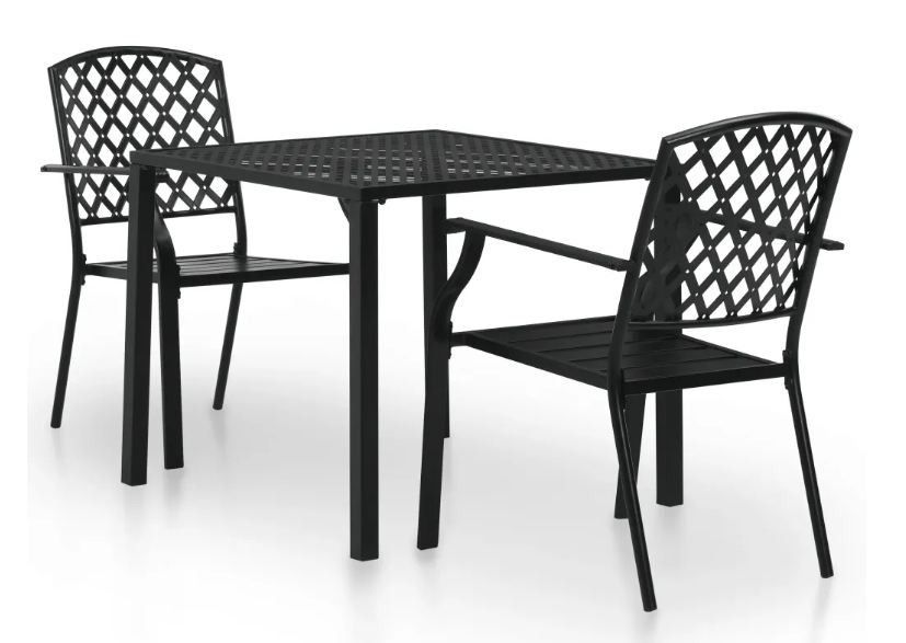 Table carrée et 2 chaises de jardin métal noir Lovely - Photo n°1