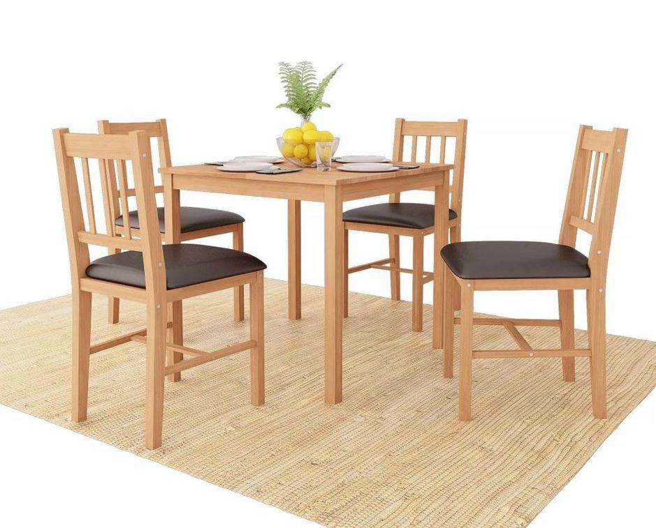 Table carrée et 4 chaises chêne massif Pannos - Photo n°1
