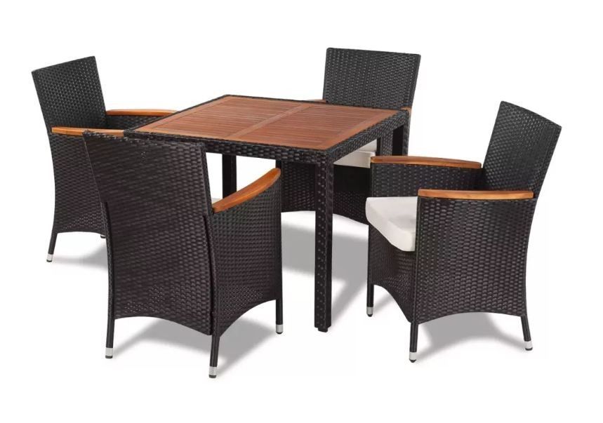 Table carrée et 4 chaises de jardin acacia foncé et résine tressée Vidot - Photo n°1
