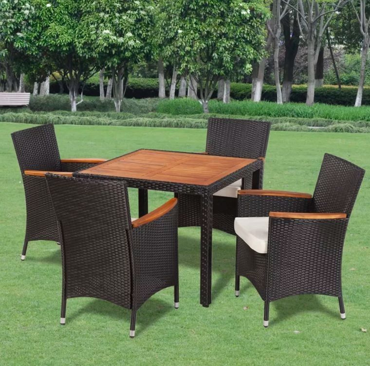 Table carrée et 4 chaises de jardin acacia foncé et résine tressée Vidot - Photo n°2